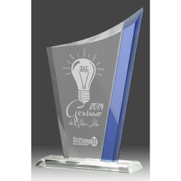 Glasaufsteller B337 BLUE SHIELD mit Lasergravur